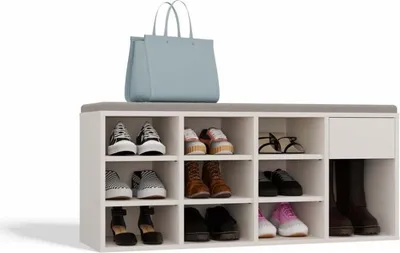 Image de BDW, Armoire à chaussures Banc, Tallin, 110×49 cm, 9 compartiments, cachemire