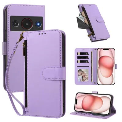 Produktbild von Geldbörse Hülle für ZTE Blade A75 Pro 5G, Kunstleder Handyhülle mit Kartenfächer, Ständer, Handschlaufe Violett
