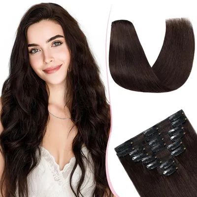 Produktbild von Remy Clip in Extensions Glatt Echthaar 45cm 70g 8 Stück Dunkelbraun