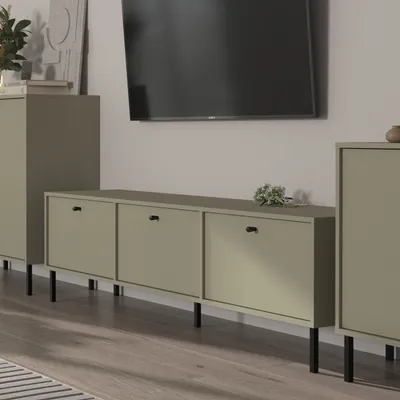 Produktbild von Masseno TV-Schrank TORINO 180 cm Fernsehschrank mit 3 Türen TV-Lowboard für Wohnzimmer Modern 180x40,8x50 cm Hellgrün / Hellgrün