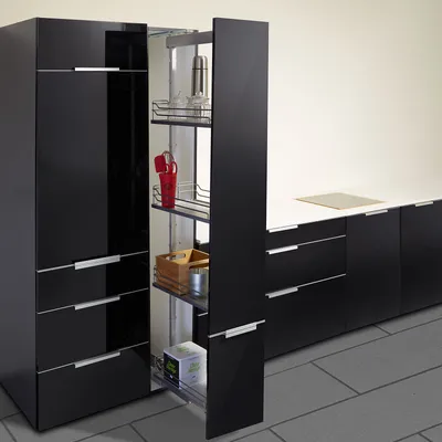 Produktbild von Kesseböhmer Apothekerauszug Dispensa-X Set silbergrau matt Höhe 1600-2000 mm / Breite 400 mm / 5 Tablare