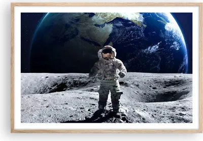 Produktbild von Gerahmtes Poster - Rahmen in heller Eiche - Astronaut Mond Erde Raum - 91,5x61 cm - Wand Bild - Wanddeko - Wandbilder - Wandposter - Bilderrahmen - Bilder - Kunstdruck - Wandbild - P2NAA91x61-2864