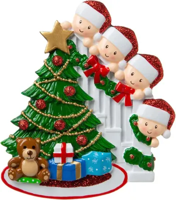 Produktbild von Personalisierter Familien-Weihnachtsschmuck mit Namen, der die 4-köpfige Familie zum Weihnachtsbaumschmuck macht, Weihnachtsgeschenk für einen Freund der Familie