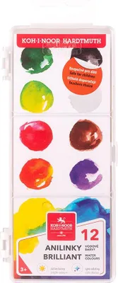 Obrázek produktu pro Koh-i-noor 174503 - vodové barvy 22,5 mm, anilinky, 12 barev