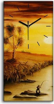Produktbild von Wandbild Leinwand Bilder Wanduhr 30x60 Gemälde Landschaft Bäume Fluss Fischer - schwarze Hände