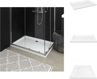 A shower tray is shown in a bathroom setting and also as separate product shots.