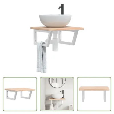 Immagine prodotto di The Living Store Piano lavabo con staffa in acciaio e legno massiccio di rovere