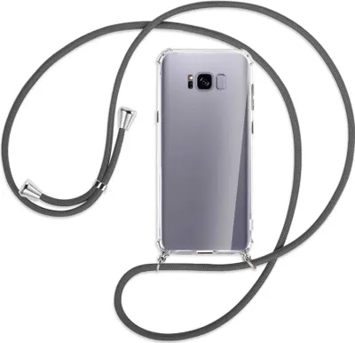 Produktbild von Handykette Backcover-Schutzhülle mit Band (Metall silberfarben) für Samsung Galaxy S8 Plus - dunkelgrau