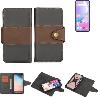 Produktbild von K-S-Trade Handyhülle Schutzhülle Hülle Bookstyle Wallet-Case kompatibel mit UMIDIGI A11 Pro Max Bumper Rundumschutz schwarz-braun 1x