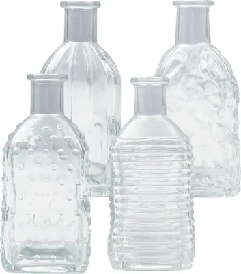 Produktbild von Vintage Glasvasen, 4 Stück - H 13,5 cm - Ø 6,5 cm, in vielen Farben wählbar, Farbe:Glasklar