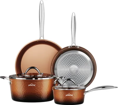Produktbild von Topfset Pfannenset Kochtopfset Topfset 6tlg Induktion Induktionstöpfe, Aluminium Antihaft-beschichtete Töpfe Set mit Deckel,Töpfe & pfanne，kupfer
