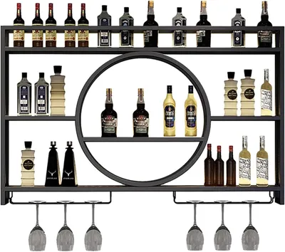 Image de Étagère murale pour bouteilles de vin - Métal - avec éclairage LED - 100 x 80 x 15 cm