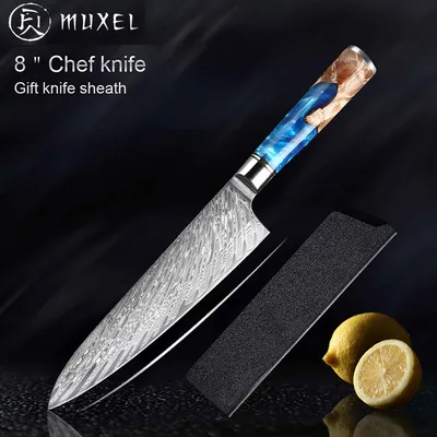 Immagine prodotto di C-Color-8 pollici coltello da chef extra affilato con manico in legno unico Il coltello multiuso in cucina