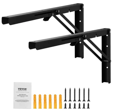 Produktbild von VEVOR Regalträger, 8"L x 4"B x 1,6"H 6 Stück, Schwerlast Wandregalträger, Träger für Regale, 5mm dicke matte schwarze L-Regalträger, Stahlregalträger mit einer Tragfähigkeit von 160 lbs, Faltart, 24 Zoll