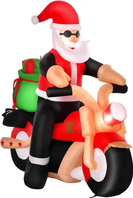 Produktbild von HOMCOM Aufblasbarer Weihnachtsmann auf einem Motorrad 165 cm Santa Geschenk LED