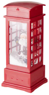 Produktbild von Weihnachtliches Telefonhäuschen mit LED, Schneeeffekt und Melodie, 10,5 x 10,5 x 25 cm