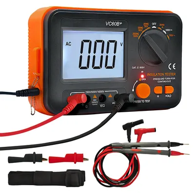 Imagen del producto de Megóhmetro digital, probador de resistencia de aislamiento, rango de 0,1 mΩ a 2 GΩ, con voltajes de prueba de 250 V, 500 V y 1000 V