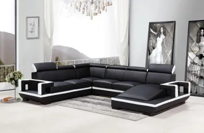 Immagine prodotto di Divano della zona giorno imbottito ad angolo suite di design divano in pelle grande divano nuovo 5102