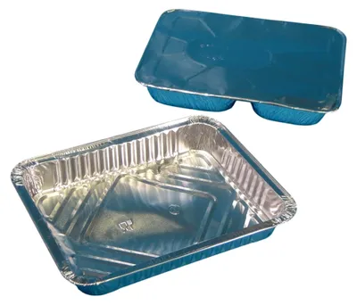 Produktbild von 500 Aluminium-Menüschalen ungeteilt flach 227x177x30mm mit Alu-Deckel