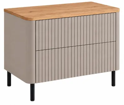Image de Armoire de salle de bain, dimensions 80 cm, finition cachemire, façade en bois massif chêne, pieds noirs, dimensions totales : 80,8 x 44,2 x 65 cm, Image générée par une IA