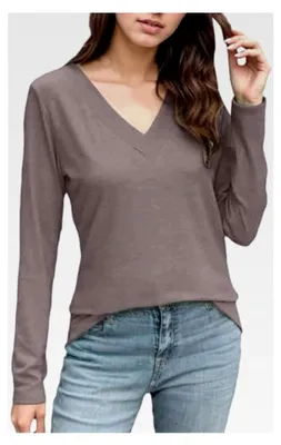 Produktbild von Langarmshirt Damen mit V-Ausschnitt, lockere und elegante Oberteile für den Herbst, Basic Tops, Slim Fit, einfarbige Blusen, weiche und bequeme Tunika, Vintage Sweatshirt, lässige Blusen, T-Shirt