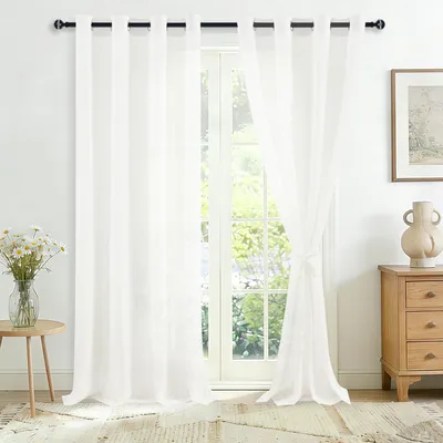 Productafbeelding van Set van 2 Semi-Transparante Vitrage Gordijnen met Ringen 245x140 cm Wit