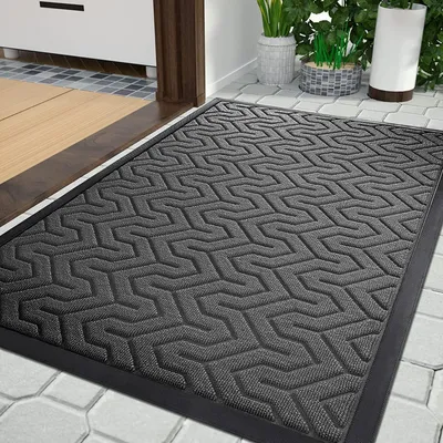 Image de Paillasson pour porte d'entrée, résistant, adapté à toutes les saisons, idéal pour l'entrée, le garage, le jardin, antidérapant, 92 x 61 cm, gris