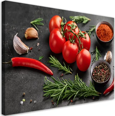Produktbild von Leinwandbild Tomaten Gewürze für die Küche 90x60 Feeby Bunt bild für die wand bereit zum aufhängen