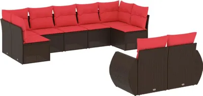 Image de vidaXL Ensemble de 9 canapés de jardin avec coussins, marron, polyrattan