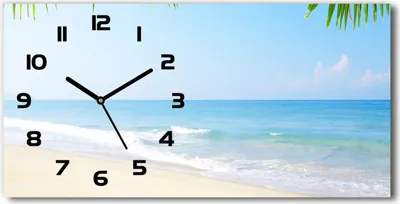 Produktbild von Wanduhr aus Glas – 60x30 cm - Glasbild - Glasuhr - Gehärtetes Glas - schwarze-zeiger - Tropischer Strand