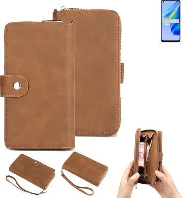 Produktbild von K-S-Trade Handyhülle Schutzhülle kompatibel mit Oppo Reno6 Lite & Portemonnee Tasche Handytasche Case Etui Geldbörse Wallet braun (1x)