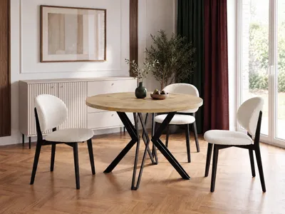 Produktbild von Runder Tisch für das Esszimmer - 100 oder 120 cm Durchmesser - Ausziehbarer Tisch mit Pulverbeschichteten Schwarzen Metallbeinen - Industriestil - 100 cm - Lancelot Eiche
