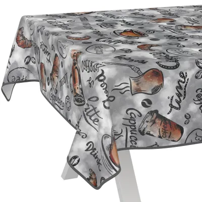 Tischdecke wasserabweisend abwaschbar Grau 280x140cm Band Genuß Kaffee Wachstuch, Hauptbild in hoher Auflösung
