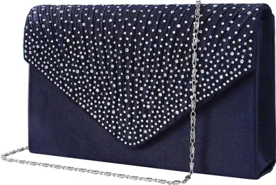 Produktbild von Elegante Satijnen Clutch-Tas für Frauen für Feier, Cocktail, Hochzeit Geschenk mit Diamanten-Kette