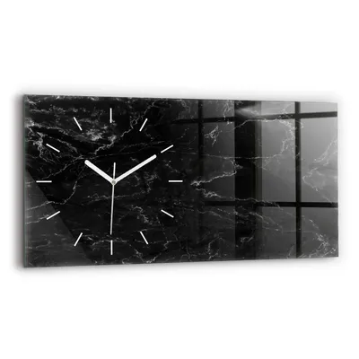 Produktbild von Wallfluent Wanduhr – Stilles Quarzuhrwerk - Uhr Dekoration Wohnzimmer Schlafzimmer Küche - Zifferblatt mit Strichen - weiße Zeiger - 60x30 cm - Schwarzer Marmor