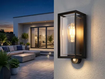 Produktbild von LED Außenwandleuchte mit Bewegungsmelder aus Aluminium in Schwarz, Höhe 28cm