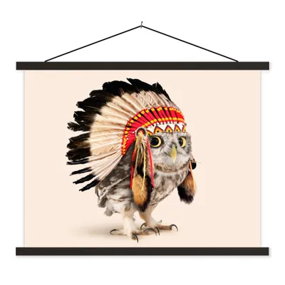 Produktbild von MuchoWow® Textilposter Tier - Eule - Indianer - Vogel 120x90 cm mit schwarzem Rahmen - Aufhänger für Poster
