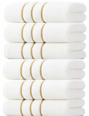 Productafbeelding van Luxe Handdoeken Set van 6 Stuks in Wit met Gouden Strepen