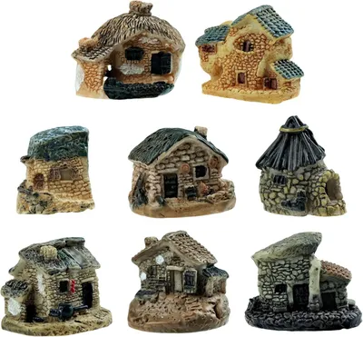 Productafbeelding van Miniatuurscheursteenhuizen, 8 stuks, in miniatuurformaat, geschikt voor doe-het-zelf projecten en decoratie