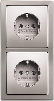 Produktbild von EBROM's BJ Sets Komplett-Set Busch-Jäger PUR Edelstahl, 2-Fach Rahmen mit 2 integrierten Steckdosen in PUR Edelstahl (20EUC-866)
