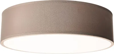 A close-up, studio shot of a round, fabric ceiling light fixture.