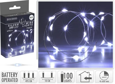 Obrázok produktu pre Svetlo vianočné 100 LED studené biele, s časovačom, baterky, vnútorné