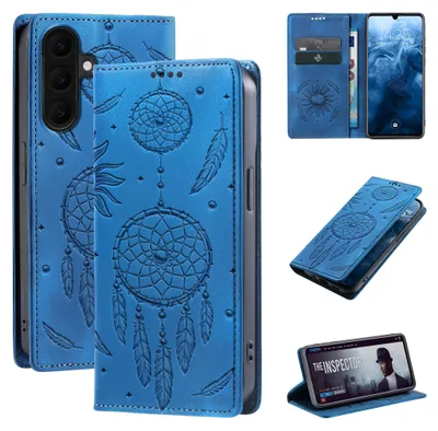 Produktbild von Handyhülle für Samsung Galaxy A18 / A18 5G RFID Schutz Klapphülle Case Cover Blumen Design Traumfänger Schutzhülle Farbe: Blau