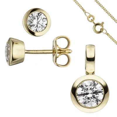 Produktbild von JOBO Schmuck-Set 333 Gold Gelbgold 3 Zirkonia Ohrstecker und Kette 45 cm