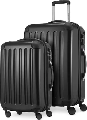 Produktbild von Alex - 2er Set Handgepäck + Mittelgroßer Koffer, Kofferset Resekofffer Trolleys Hartschale Polycarbonat glänzend,Schwarz