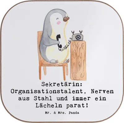 Produktbild von Mr. & Mrs. Panda Getränkeuntersetzer Sekretärin Heldin - Weiß - Geschenk, Tassenuntersetzer, Beruf, Coaster, Chefetage, Unterstützung, Wertschätzung, kreative Geschenke