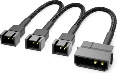 Produktbild von deleyCON 20cm 4-Pin Molex 5V auf 3x3-Pin Lüfterkabel - Lüfteradapter Lüfterkabel für Prozessor- und Gehäuselüfter - Verlängerung Netzteil Lüfter Kabel Schwarz
