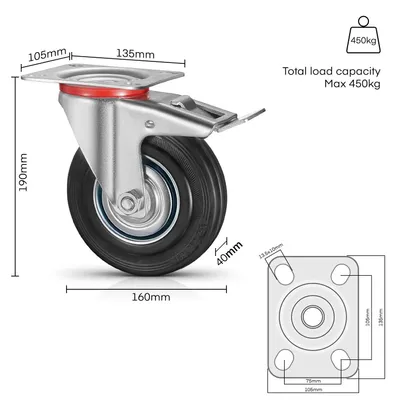 Produktbild von Möbelrollen - Starre Transportrollen - Schwerlast - 8er-Set - Durchmesser 160 mm - RoHS-