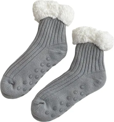 Produktbild von Flauschige, warme Haussocken für Damen, kuschelige, flauschige Fleece-gefütterte Socken mit Anti-Rutsch-Sohle, weiche Thermosocken für den Winter.