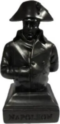 A black bust of Napoleon Bonaparte on a black base.